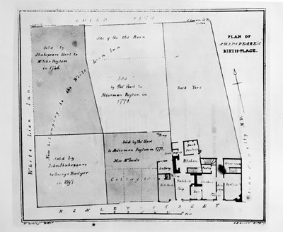 Plano del lugar de nacimiento de Shakespeare de W. Heming