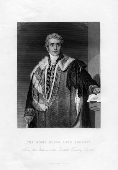 William Pitt Amherst, primer conde Amherst, gobernador general de la India, siglo XIX de W. J. Edwards