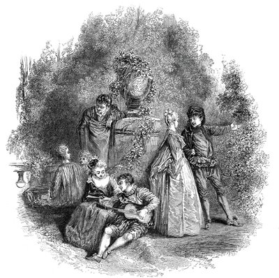 Escena de Watteau en 1644, 1844 de W. J. Linton