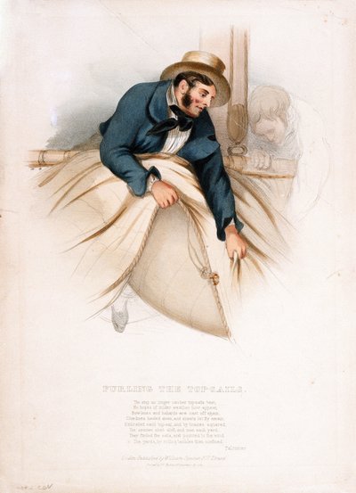 Cerrar las velas superiores. Litografía en color del siglo XIX por W.Kohler (). de W. Kohler