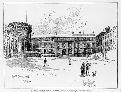 Lower Castle Yard, Dublín, grabado por Herbert Railton (1857-1910) de W. Lawrence