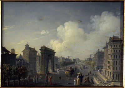 La porte de Saint-Denis et le boulevard, entre 1801 y 1850 (óleo sobre seda, vidrio) de W. Lebelle