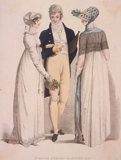 Dos mujeres y un hombre con traje de noche, 1808 de W Read