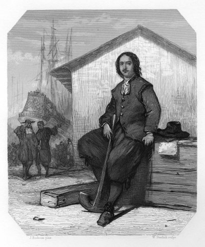Zar Pedro I de Rusia trabajando en un Indiaman del Este, muelles de Ámsterdam, Países Bajos, 1697 c1870 de W. Steelink