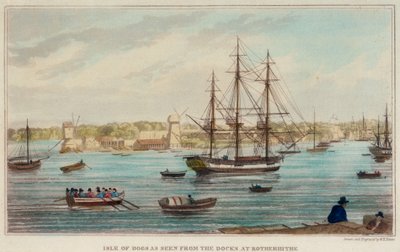 Isle of Dogs vista desde los muelles de Rotherhithe de W. Timms