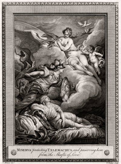 Minerva protegiendo a Telémaco y preservándolo de las flechas del amor, 1775 de W. Walker