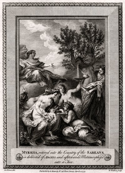Myrrha, retirada al país de los sabeos, da a luz a Adonis, 1775 de W. Walker