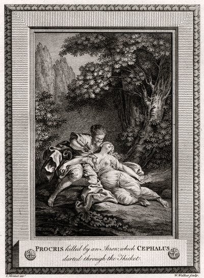 Procris asesinada por una flecha que Céfalo lanzó a través del matorral, 1775 de W. Walker