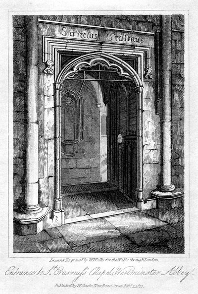 Entrada a la Capilla de San Erasmo, Abadía de Westminster, Londres, 1817 de W. Wallis
