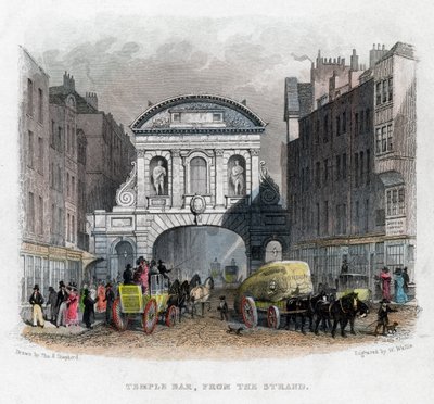 Temple Bar, desde el Strand, Londres, 1829 de W. Wallis