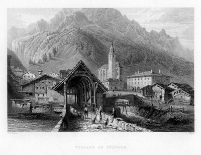 Pueblo de Splugen, Suiza, 1834 de W. Wallis