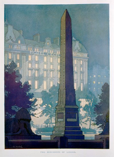 Dos monumentos de Londres, anuncio para el Hotel Cecil, 1925 de W. Welsh