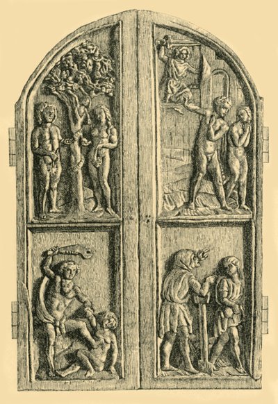 Díptico de madera con escenas del Libro del Génesis, mediados del siglo XIX, 1881 de W. Wise