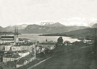 Vista de Lucerna y sus montañas, Suiza, 1895 de W and S Ltd