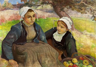 Dos mujeres bretonas con una cesta de manzanas de Władysław Ślewiński