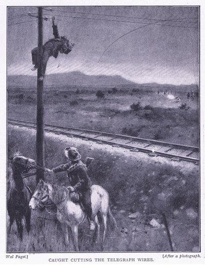Atrapado cortando los cables (ilustración de After Pretoria: The Guerilla War, 1902) de Wal Paget