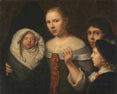 Retrato de una mujer joven con tres hijos de Wallerant Vaillant (attributed to)