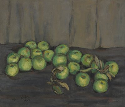 Manzanas verdes con cortina gris de Walt Kuhn