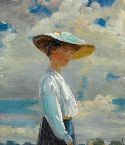 Estudio de figura de medio cuerpo de una dama con sombrero de ala ancha de Walter Bonner Gash