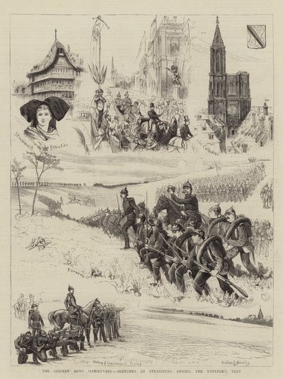 Las maniobras del ejército alemán, bocetos en Estrasburgo durante la visita del emperador de Walter Charles Horsley