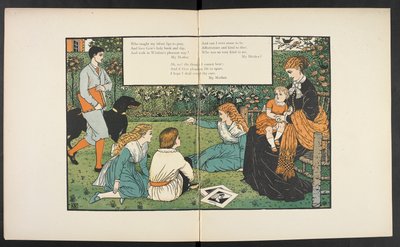 Una familia en un jardín. de Walter Crane