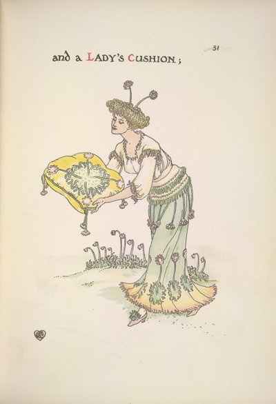 Una señora con un cojín en la mano de Walter Crane