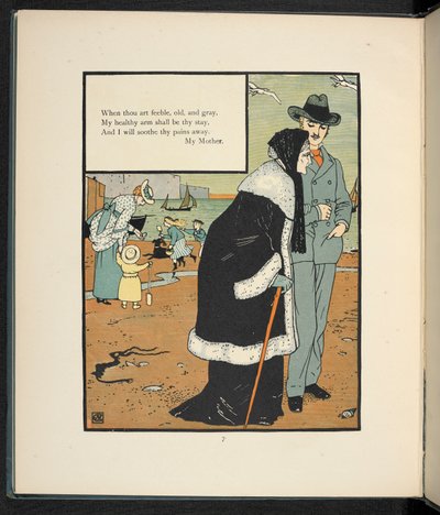 Un hombre con su madre en una playa. de Walter Crane