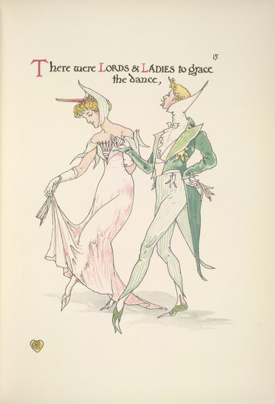 Un joven y una joven preparándose para bailar de Walter Crane