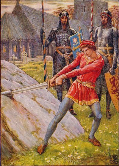 Arturo Saca la Espada de la Piedra de Walter Crane