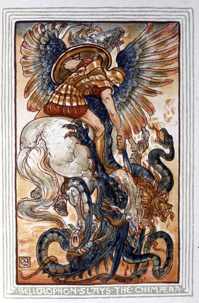 Belerofonte mata a la Quimera, c. 1900 (ilustración) de Walter Crane