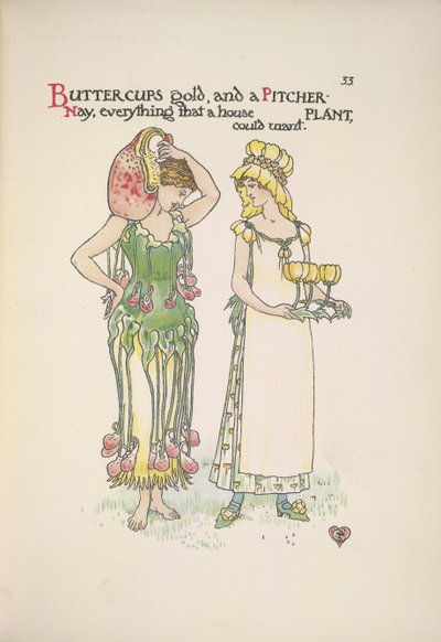 Ranúnculos de oro y planta jarro. Dos mujeres jóvenes de Walter Crane
