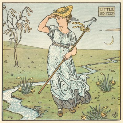 Ilustración en color de "Little Boo Peep". de Walter Crane