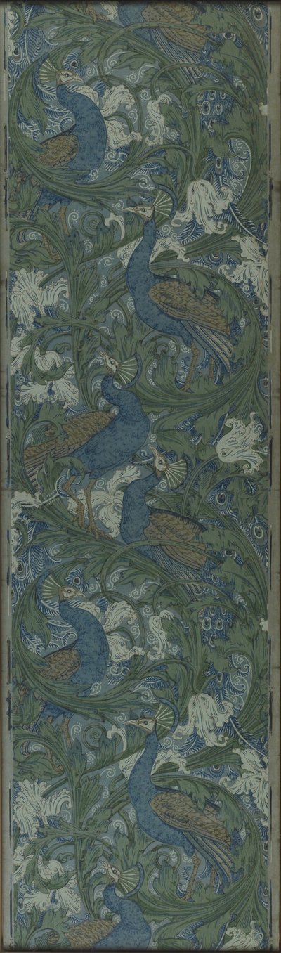 Panel recortado de papel pintado de higos y pavos reales, c.1895 (papel impreso en bloque) de Walter Crane