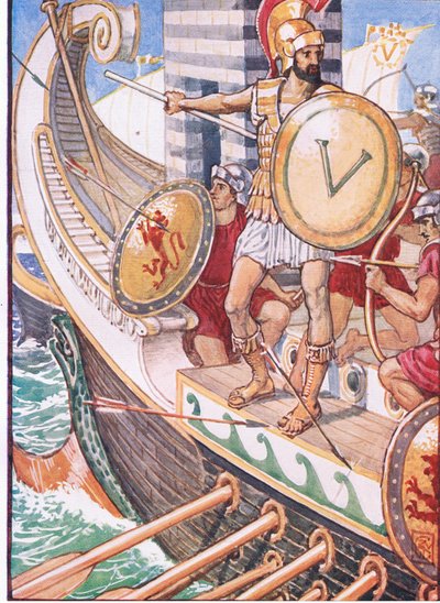 Se convirtió en un blanco para cada flecha, ilustración de La Historia de Grecia, años 1930 de Walter Crane