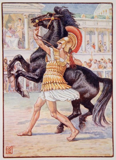 Corrió hacia el Caballo y Agarró las Riendas, ilustración de 
