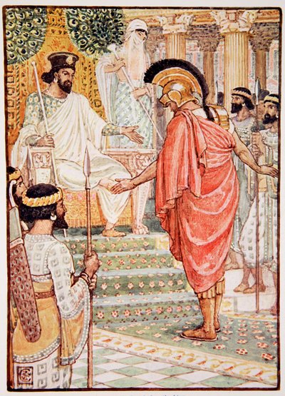 Él permaneció en silencio ante el rey, ilustración de 