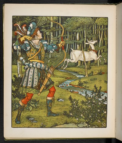 Ilustración del cuento La cierva en el bosque. de Walter Crane