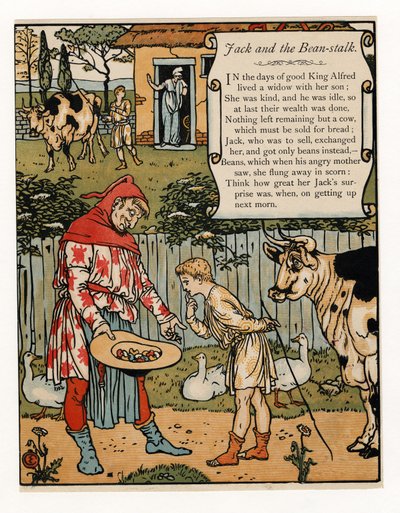 Jack vende su vaca por frijoles, de The Blue Beard Picture Book, pub. 1879 de Walter Crane