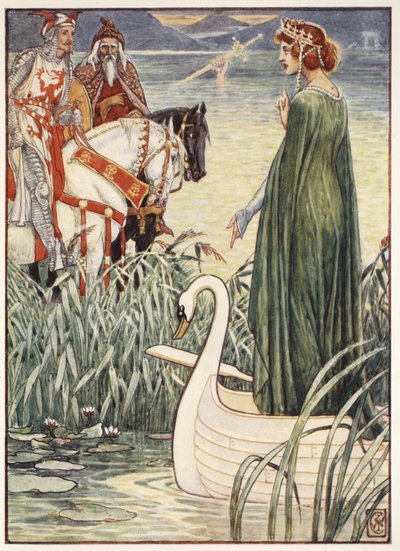 El Rey Arturo pide a la Dama del Lago la espada Excalibur, de 