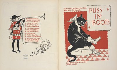 Índice y portada de "El Gato con Botas". de Walter Crane