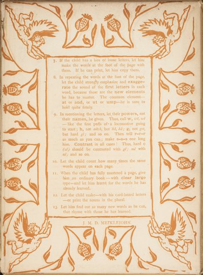 Método de enseñanza de la cartilla dorada. Bordes florales con querubines. de Walter Crane