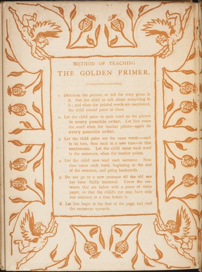 Método de enseñanza de la cartilla dorada. Bordes florales con querubines. de Walter Crane