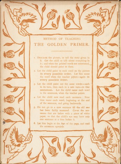 Método de enseñanza de la cartilla dorada. Bordura floral, con querubines. de Walter Crane