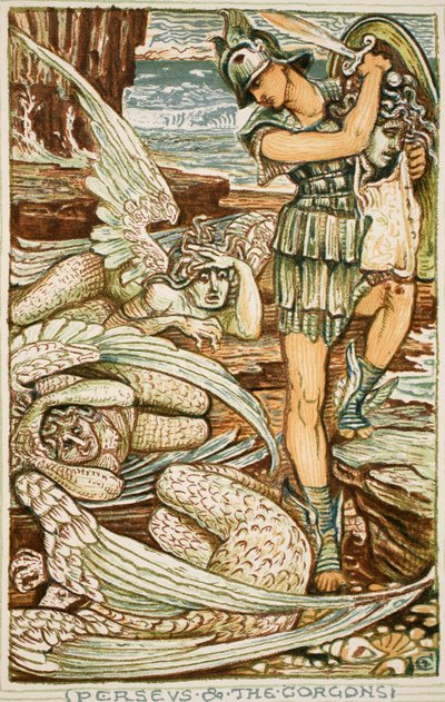 Perseo y las Gorgonas, ilustración de "A Wonder-Book for Girls and Boys" de Nathanial Hawthorne de Walter Crane