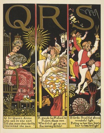 QRS: Q de Reina Ana; R de Richard y Robert; y S de caracol. de Walter Crane