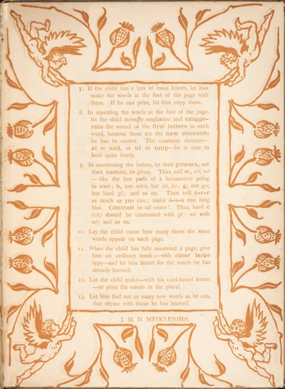 Instrucciones de lectura para un niño. Una cenefa floral, con querubines. de Walter Crane