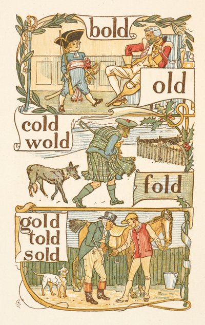 Palabras que riman y acaban en la letra D. Un niño vestido de soldado. Un escocés. Un Jockey. La cartilla dorada. de Walter Crane