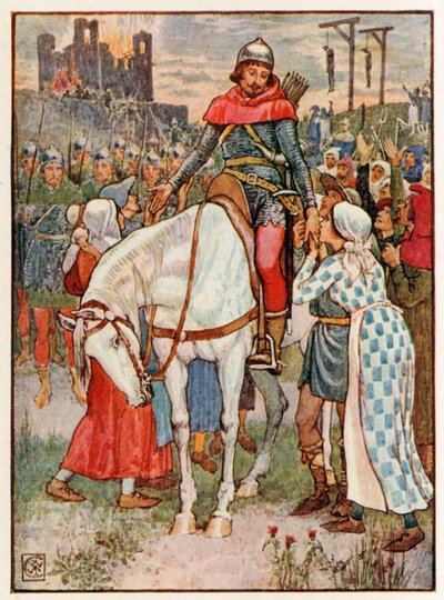 Robin Hood es agradecido por los campesinos de Walter Crane