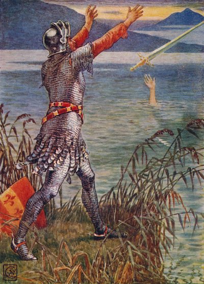 Sir Bedivere lanza la espada Excalibur al Lago, 1911 de Walter Crane