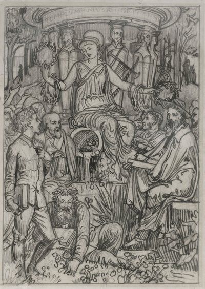 Boceto para la ilustración del frontispicio de "Living English Poets" (Poetas ingleses vivos) de Walter Crane